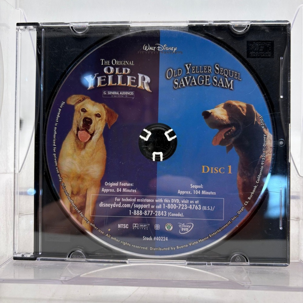 Walt Disney Old Yeller and Savage Sam Sequel DVD Disc 1 Stock 40224 NTSC